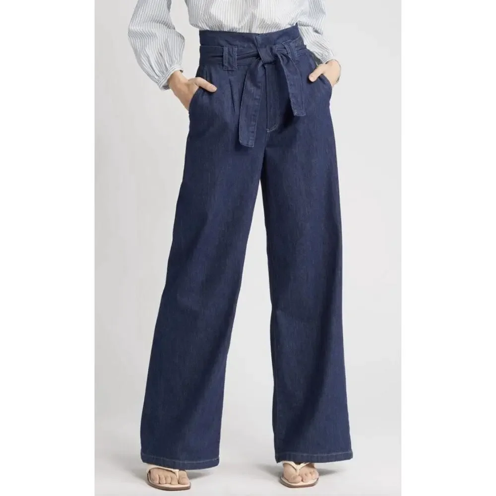PAIGE Harper Flutter Waistband Baltimore Wide Leg Denim Jeans 29 Preppy Boho‎